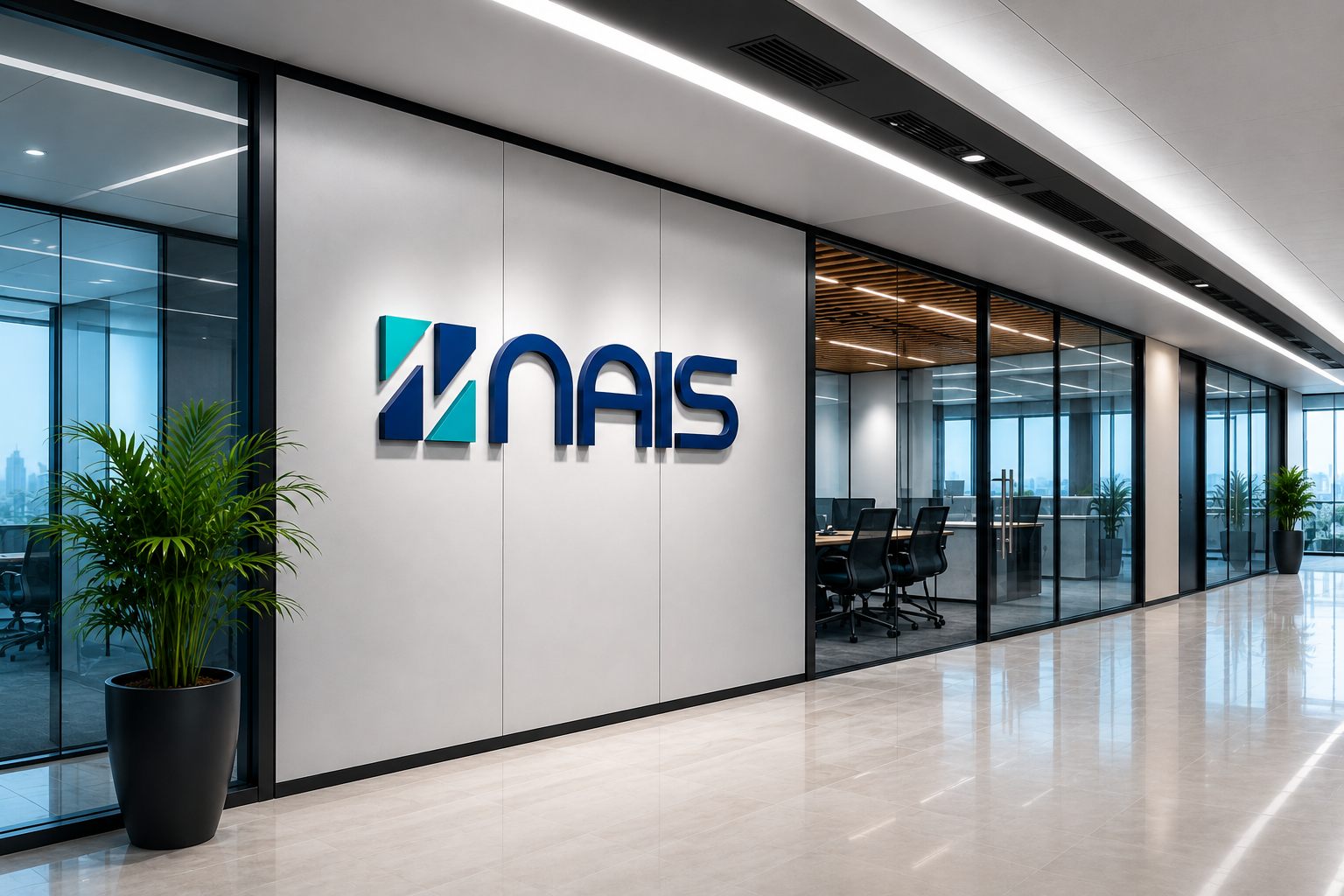 The NAIS Technologies office, with the brand wall in reception